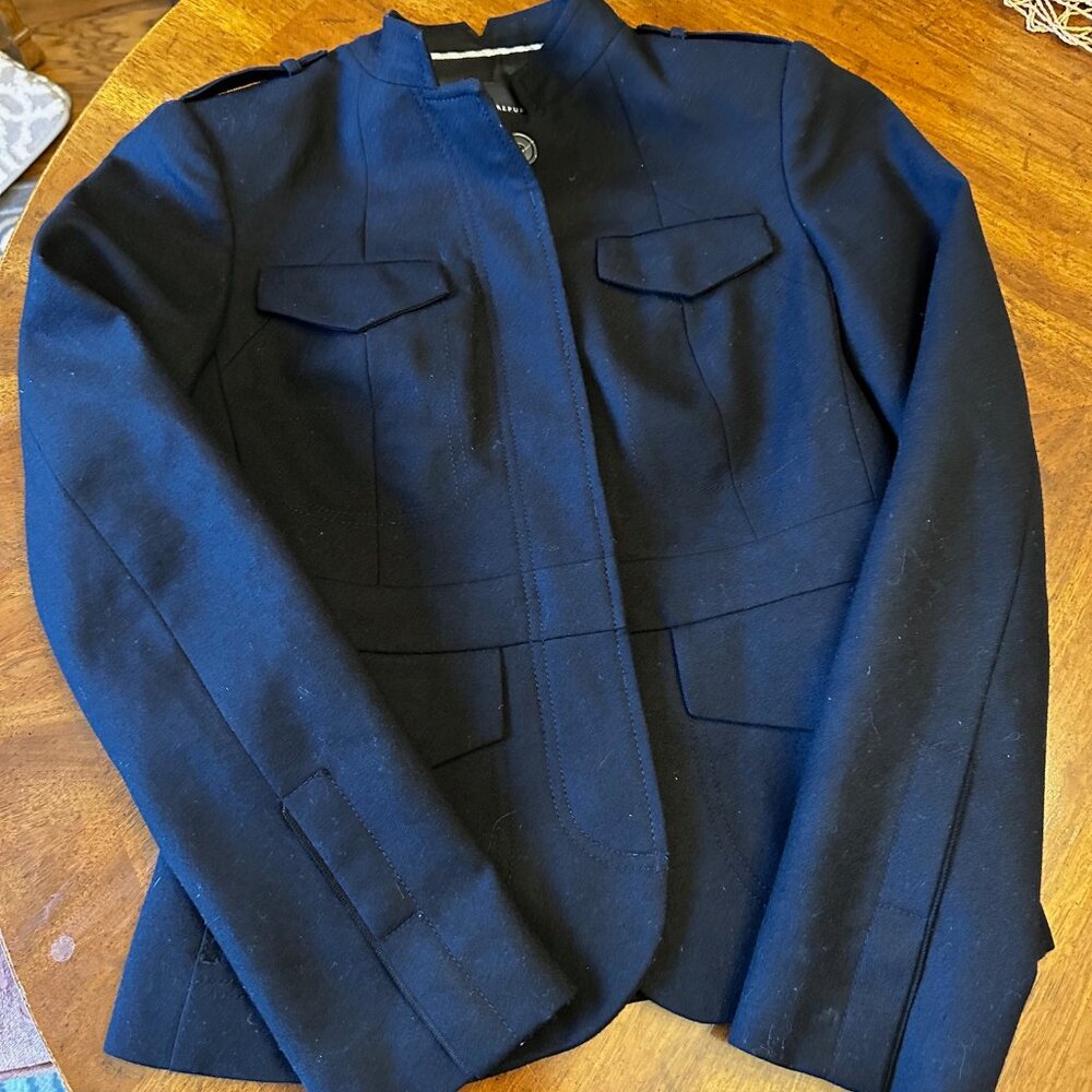 Banana Republic Black Wool Military Inspired Button Up Blazer Jacket Womens Sz 0